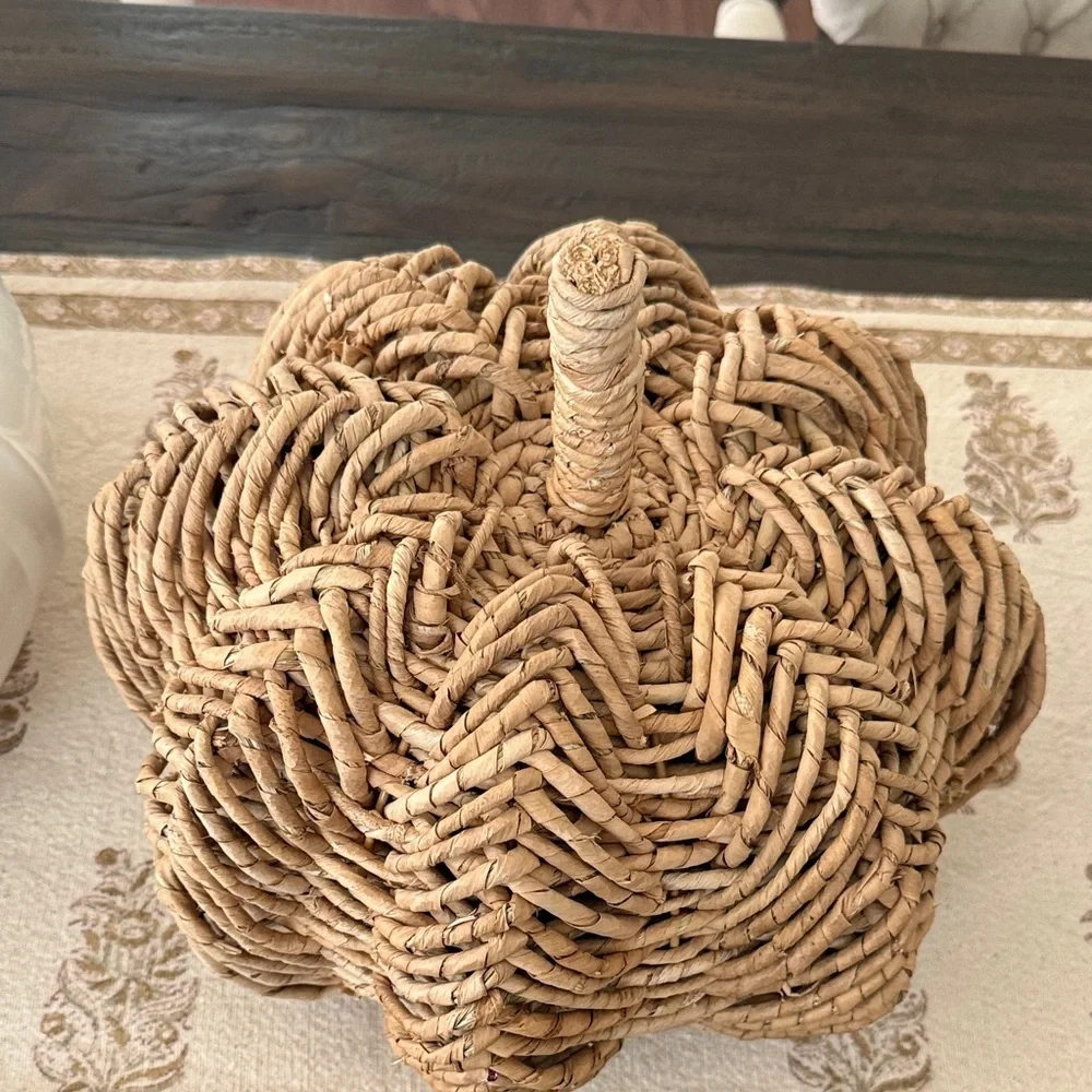 Woven Rattan Tan Pumpkin Home Accent